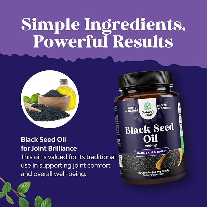 Cold Pressed Black Seed Oil Capsules - Vegan Nigella Sativa Black Cumin Seed Oil Capsules with Omega 3 6 9 Antioxidants and Thymoquinone for Hair Growth Immune Support Joint Health and Digestion 120ct
