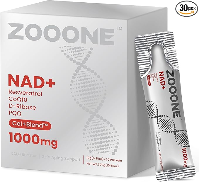 zooone NAD+ 1000mg Liquid Packets Supplement - Premium Nicotinamide Riboside &amp Resveratrol for Cellular EnergyAdvanced NAD Booster for Men &amp Women (30 Pocket)