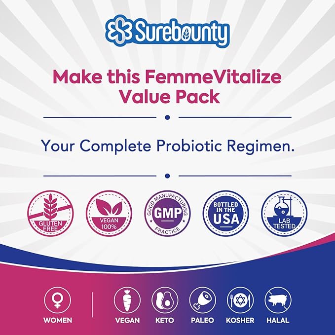 Probiotic Bundle 4-in-1 Feminine Probiotic (30ct) &amp Supreme Restore Probiotic (60ct) 2 Packs Cranberry Vaginal Support GI Tract Balance Vegan Non-Dairy