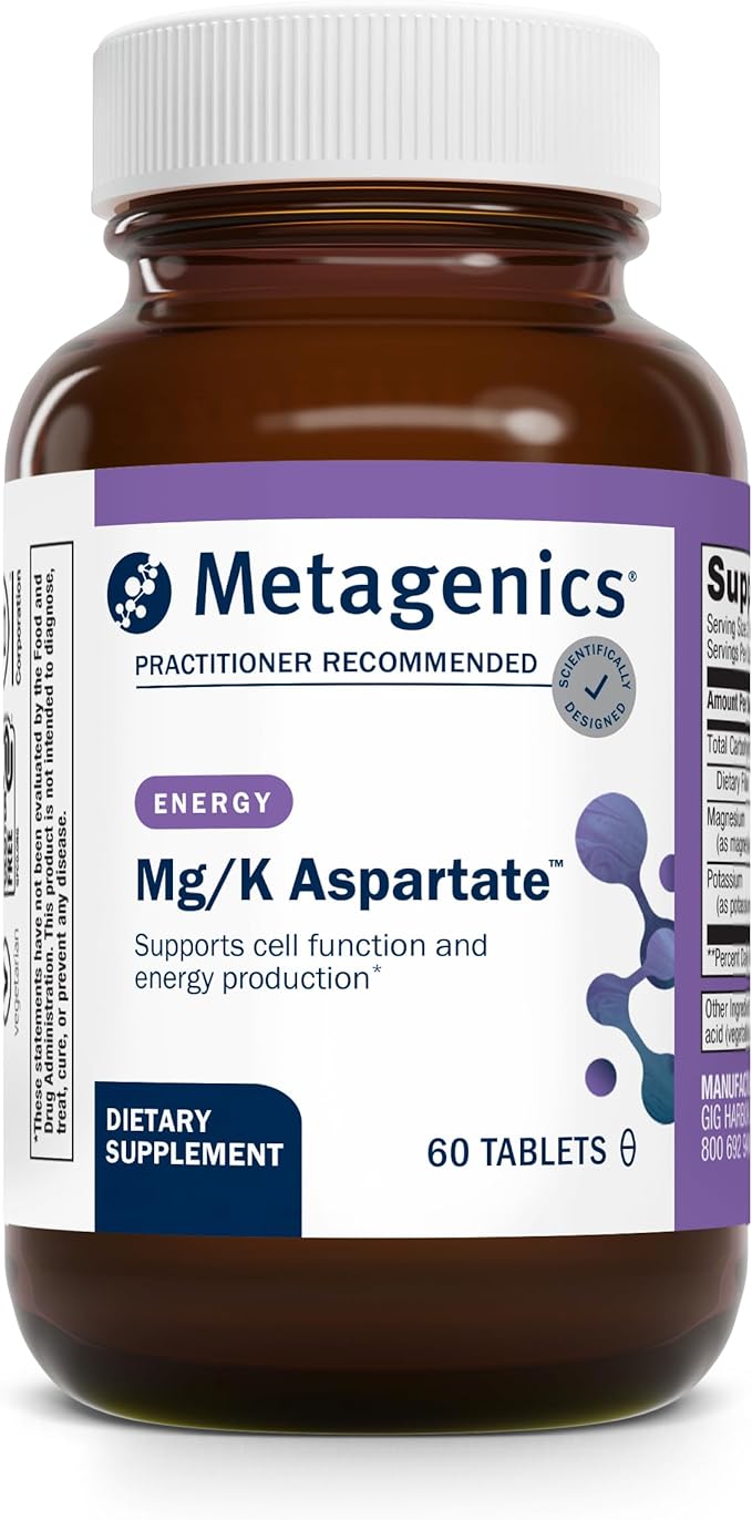 Metagenics Mg/K Aspartate - Potassium &amp Magnesium Aspartate Electrolyte Supplement* - Supports Heart Muscle &amp Nerve Health* - Highly Absorbable Non-GMO Gluten-Free Vegetarian - 60 Tablets