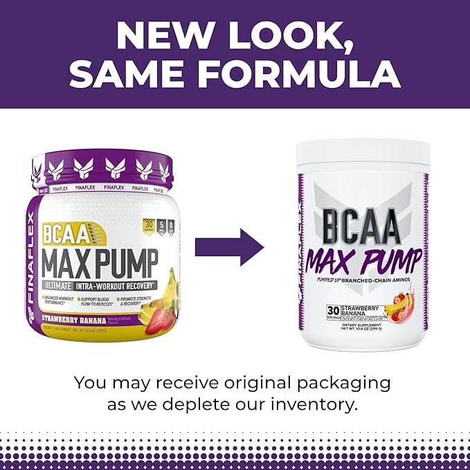 FINAFLEX BCAA MAX PUMP Strawberry Banana - 10.4 oz - Promotes Strength Performance &amp Recovery - With 2:1:1 Ratio of Leucine Isoleucine &amp Valine + Betaine Anhydrous - 30 Servings