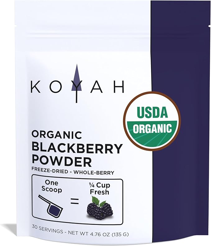 KOYAH - Organic BlackBerry Powder: 30 Servings (1 Scoop = 1/4 Cup Fresh): Freeze-Dried Whole-Berry Powder Raw