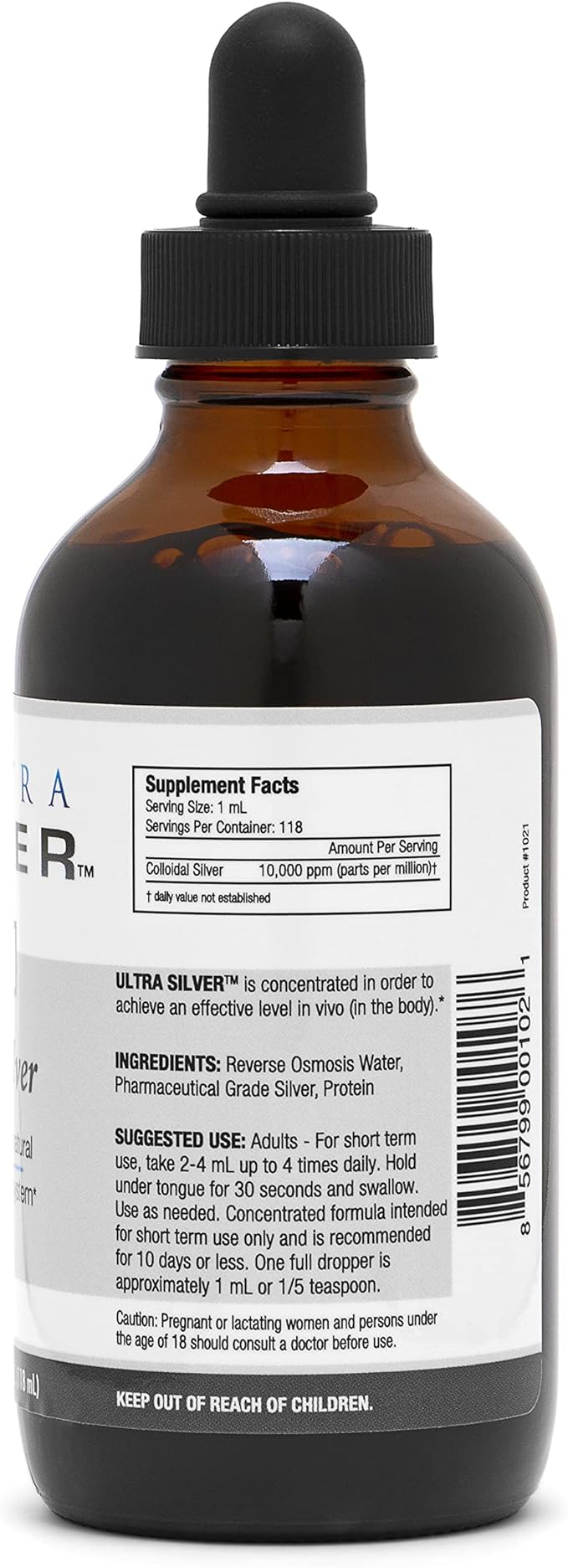Ultra Silver® Colloidal Silver | 10000 PPM 4 Oz (118mL) | Mineral Supplement | True Colloidal Silver - with Dropper