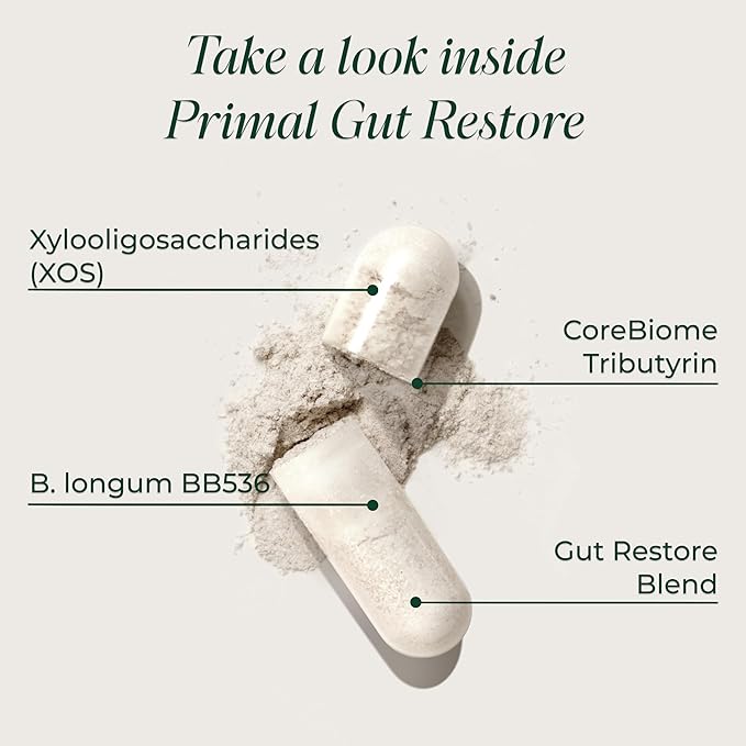 Primal Harvest Restore for Gut Health Primal Gut Restore w/POSTbiotics PREbiotics and PRObiotics for Women and Men 60 CT - Digestion Colon Cleanse Immunity Support - Helps Leaky Gut Repair