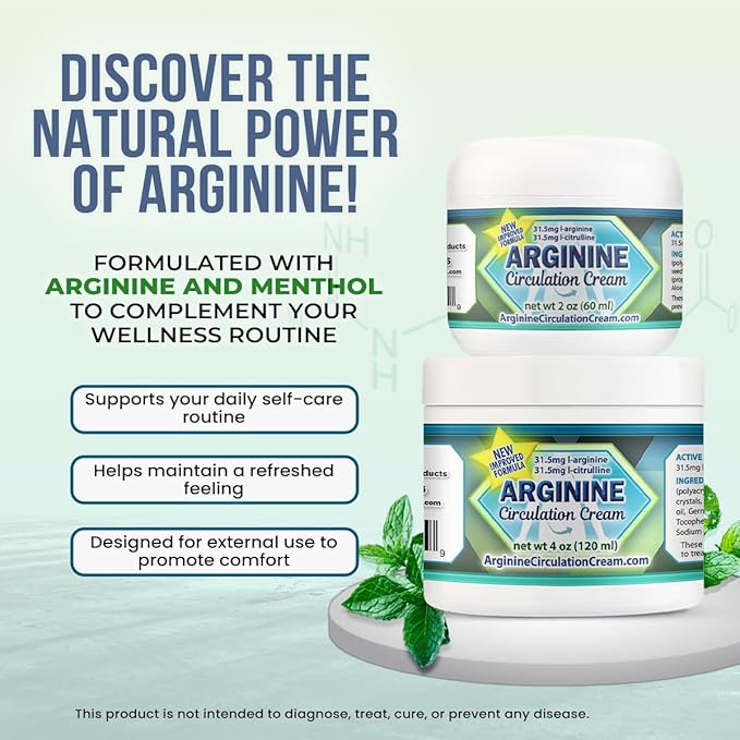 Arginine Circulation Cream 2 oz - Menthol L Arginine &amp L Citrulline Lotion - Supports Healthy Leg &amp Body Blood Flow - Whole Family Products