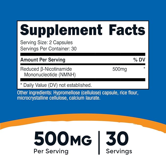 Nutricost NMNH Supplement (500mg) 60 Capsules - Reduced β-Nicotinamide Mononucleotide Vegan GMO-Free Gluten-Free 30 Servings