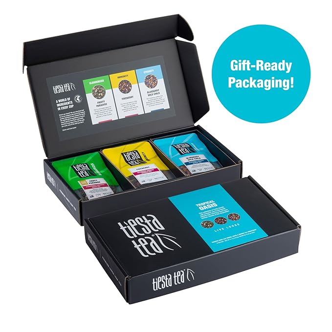 Tiesta Tea - Loose Leaf Fruity Tea Gift Box Medium Caffeinated Assorted Blends 3 Pouches for Hot &amp Iced Tea Variety Pack Fruity Paradise Blueberry Wild Child &amp Fireberry