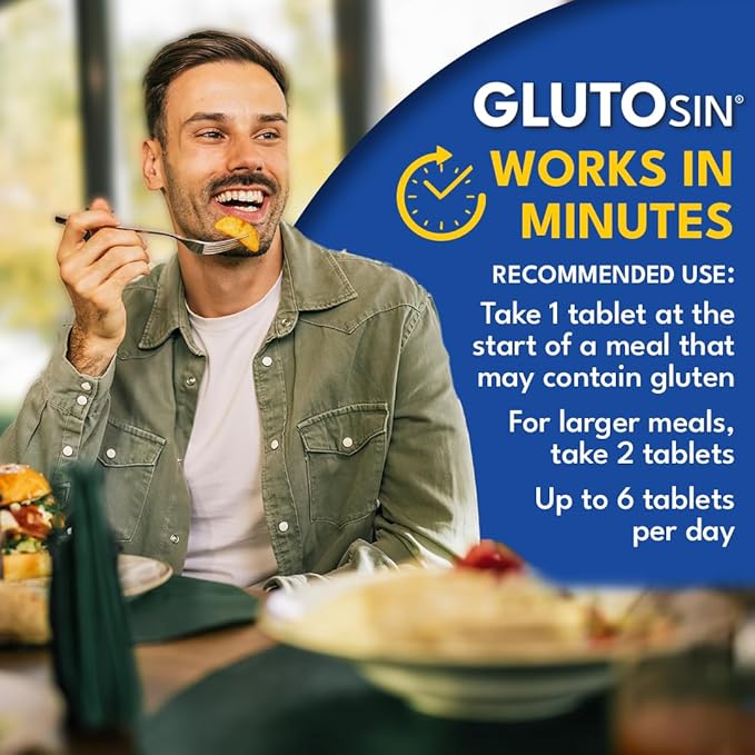 GLUTOsin Gluten Neutralizing Enzyme - Fast Dual Action for Gluten Sensitivity Tolerase G Digestive Enzyme Breaks Down Hidden Gluten Fast Biotin to Help Support Natural Gut Renewal 60 Mini Tablets
