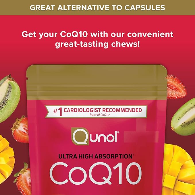 Qunol CoQ10 200mg Soft ChewsExtra Strength &amp Ultra High Absorption Coenzyme Q10 Supplement#1 Cardiologist Recommended Supplement for Heart Health90 Count (Pack of 2)