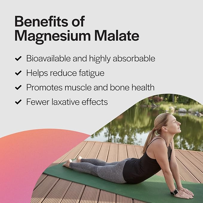 PureFormulas Magnesium Malate Capsules - Chelated Magnesium as DiMagnesium Malate - Highly Bioavailable Form to Support Energy Bone Health + Muscle Recovery malato de magnesio 360 mg - 240 Capsules
