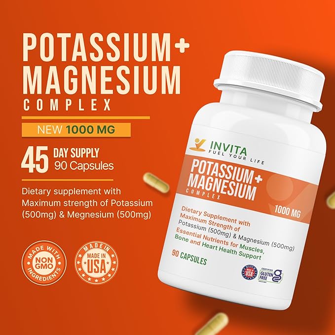 Potassium Magnesium Complex 1000 mg High Absorption Magnesium &amp Potassium Supplement for Leg &amp Muscle Recovery 5 Form of Mag for Sleep &amp Vascular Support