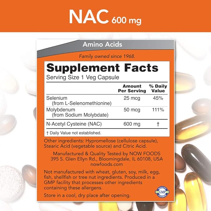 Now Foods Nac-Acetyl Cysteine 600mg 250 Vcaps (500 (250X2))