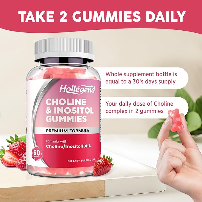 Prenatal Choline Inositol Gummies Chewable Choline Supplement with DHA Prenatal Vitamin for Women &amp Kids Support Nervous System Immune &amp Brain Health Vegan Strawberry Flavor Sugar Free