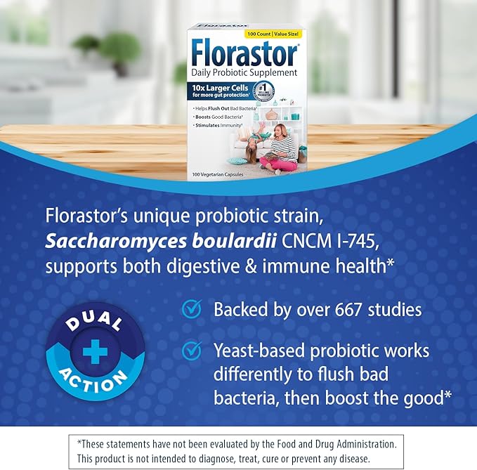 Florastor Probiotic Bundle for Digestion Gut Health – 100 ct. Probiotic for Digestive &amp Immune Health + 30 ct. Gut Boost Daily Probiotic &amp Prebiotic - Boost Good Bacteria &amp Flush Out The