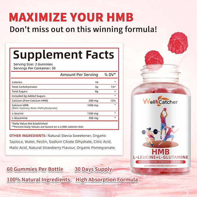 HMB and Leucine Gummies with Essential Amino Acids Gummies for Muscle Growth Energy Support