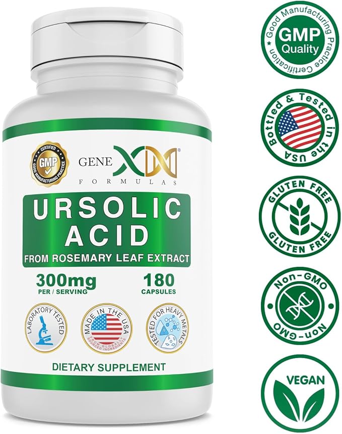 Genex Formulas Ursolic Acid 300mg (180 Capsules) Ursolic Acid Sourced from Rosemary Extract - Non-GMO Gluten Free Vegetarian