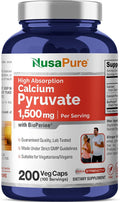 NusaPure Calcium Pyruvate - Suitable for Vegetarian/Vegan Non - GMO - 1500 mg - 200 Capsules