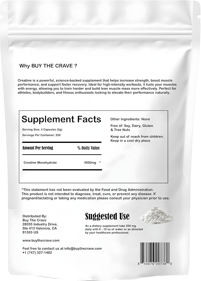 Micronized Creatine Monohydrate 1000 Capsules 250 Servings 750mg of Creatine Monohydrate Per Capsule 3000mg Per Serving