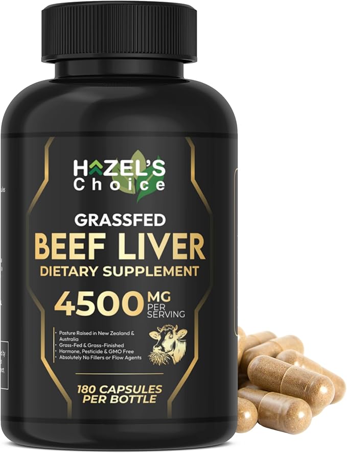 HAZEL'S Choice Grassfed Beef Liver Supplement 4500mg 180 Capsules Unflavored Organ Support Supplement &amp Nutrient-Rich 30 Servings
