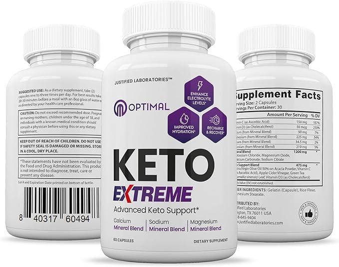 (2 Pack) Optimal Keto Extreme Pills 1675MG New &amp Improved Formula Contains Apple Cider Vinegar Extra Virgin Olive Oil Powder Green Tea Leaf 120 Capsules