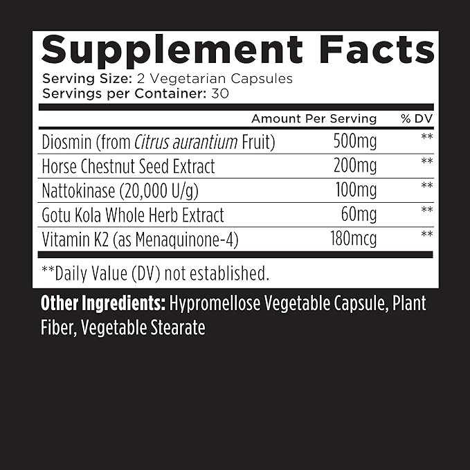 Livingood Daily Vessel &amp Vein Support Circulation &amp Vein Support Supplement with Diosmin Horse Chestnut Nattokinase Gotu Kola &amp Vitamin K2 Vascular &amp Vein Health Formula Gluten F