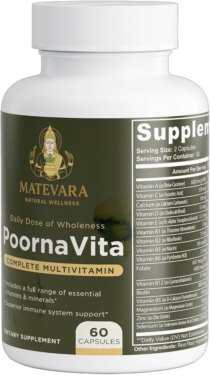 PoornaVita Multivitamin for Men | Mens Multivitamins with 25+ Vitamins &amp Minerals B-Complex Formula | Men's Multivitamin Capsules Daily Men's Health Supplements 60 Count