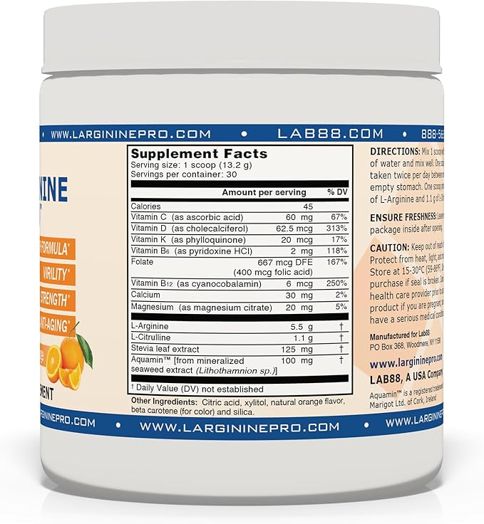 L-ARGININE PRO 2-Pack Orange and Grape | Blood Flow | Pre-Workout Drink | Great Tasting with Vitamins C B6 B12 K &amp More