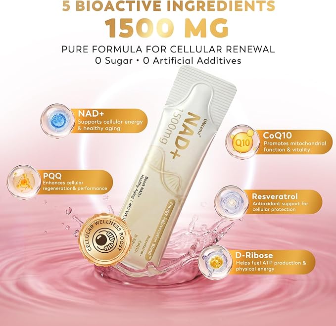 NAD+ Liquid Supplement 1500mg - NAD Nicotinamide Riboside &amp Resveratrol with PQQ CoQ10 NAD Plus Help Support Absorption - Boosts Cellular Energy Overall Vitality for Women &amp Men (30 Packets)