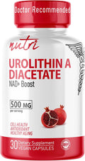 Nutri Urolithin A Supplement 500mg - Powerful Antioxidant Health &amp Wellness Booster - 3rd Party Tested - 500 mg Urolithin A Diacetate - 30 Vegan Capsules 2 Week+ Supply - NSF cGMP Certified Facil
