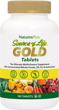 NaturesPlus Source of Life GOLD Multivitamin - 180 Tablets - With Vitamins D3 B12 &amp K2 - Blood Bone &amp Immune Support - Vegetarian &amp Gluten Free - 60 Servings