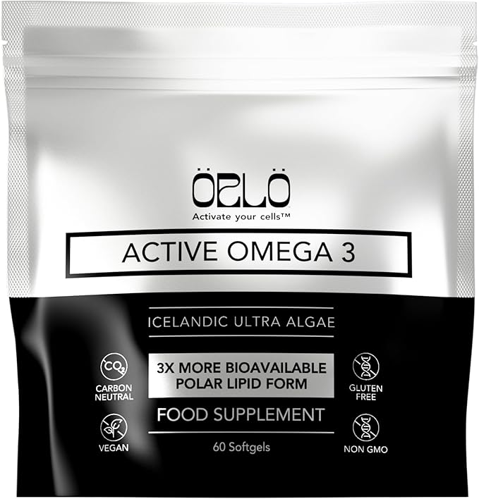 Orlo Vegan Omega 3 Algae Oil 1000mg - Natural Icelandic Nordic Omega-3 EPA &amp DHA Supplement - Fish Oil &amp Krill Alternative for Heart &amp Brain – 60 Easy-to-Swallow Burpless Mini Softgels