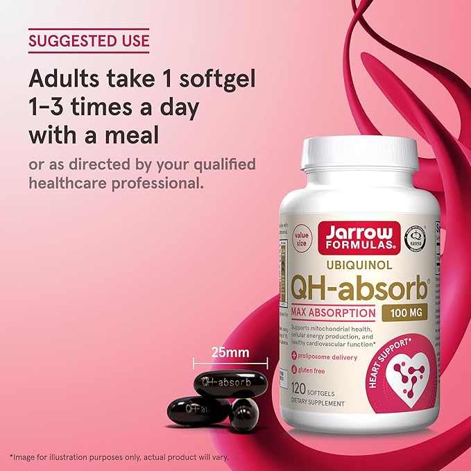 Jarrow Formulas QH-Absorb Ubiquinol 100mg - 120 Softgels - High Absorption &amp Active Antioxidant Form of Co-Q10 - Supports Mitochondrial Energy Production &amp Healthy Cardiovascular Function