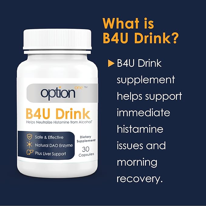 Option One B4U Drink - DAO Enzyme Plus Liver Support - 30 Caps - Diamine Oxidase