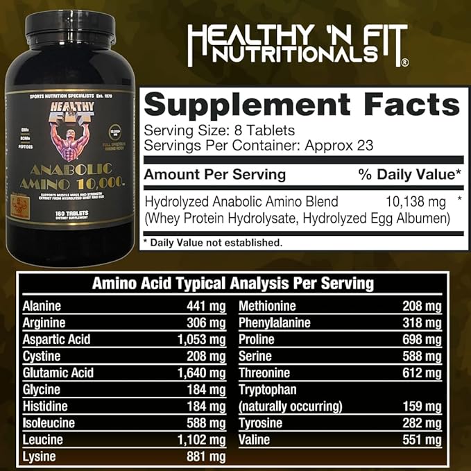 Healthy 'N Fit Amino 10000 - Amino Acid 180 Tablets - Hydrolyzed Egg &amp Whey Source - Fast Absorbing