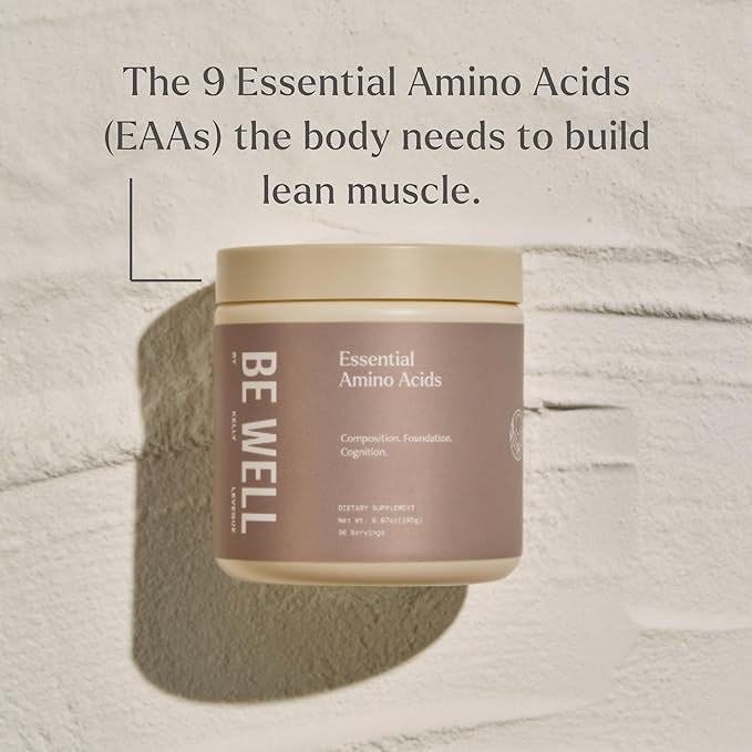 Be Well by Kelly Essential Amino Acids Unflavored Powder Supplement Plant-Based (6.87oz) BCAA 9 EAA's
