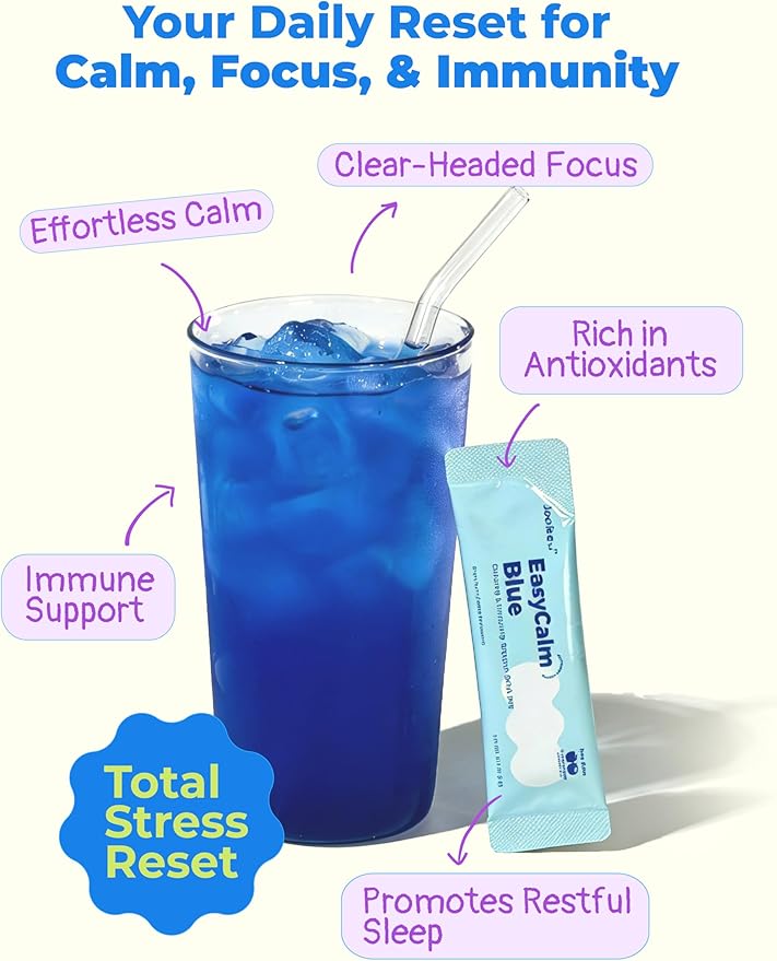 Easy Calm Blue - Calming Drink Mix with Magnesium KSM-66 Ashwagandha &amp Blue Spirulinac L-theanine Lion's Mane Mushroom GABA Vitamin D3 Supports Cortisol Balance Mood Sleep