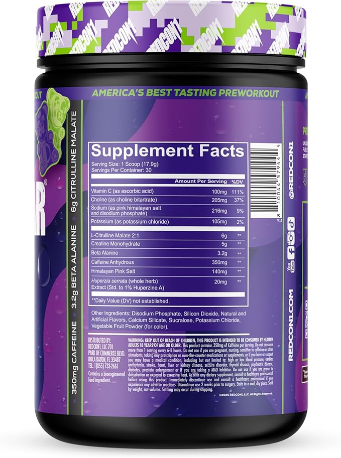 REDCON1 Total War Reloaded Pre Workout Sour Gummy Bear - Creatine Beta Alanine + L-Citrulline Malate Keto Friendly for Men &amp Women with 350mg of Caffeine - Fast Acting (30 Servings)