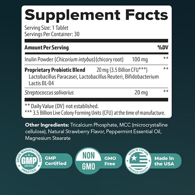 Synaptigen – Natural Supplement with Inulin Powder Probiotics 3.5 Billion CFU for Daily Wellness – Made in USA Non-GMO 30 Tablets - 1 Month Supply