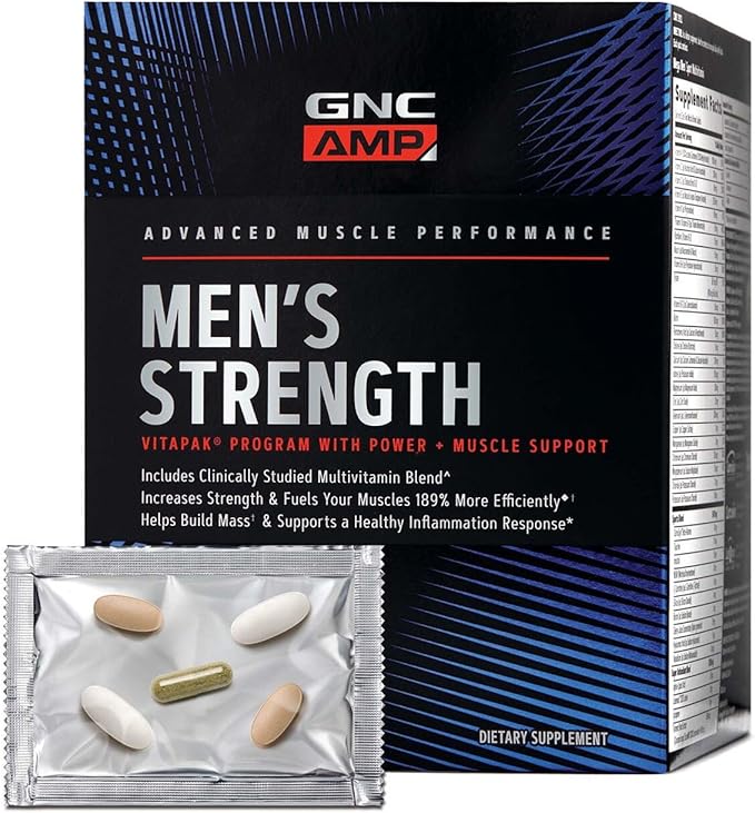 GNC AMP Men’s Strength Vitapak Program 3 Products in 1 Pack Absorbable Creatine Mass Building Power Muscles Anabolic Primers Testosterone Boost Proven Ingredients Multivitamin 30-Day Supply