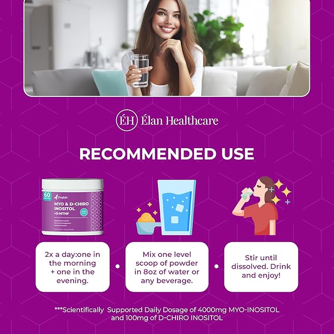 PCOS Supplement for Women - Boost Fertility Hormonal Balance and PCOS Support - Myo-Inositol D-Chiro Inositol Active Folate - High Potency PCOS Supplements (60 Servings 129g Jar)