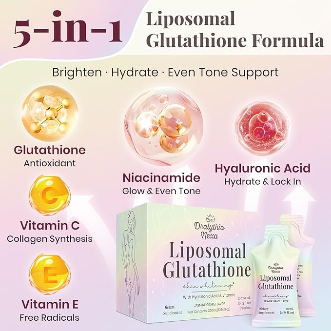 Liposomal Glutathione Liquid 1000mg – High Absorption Glutathione Supplement – Skin Brightening &amp Antioxidant Support – Beauty &amp Glow Formula for Women – Grape Jasmine Flavor – 30 Pouches