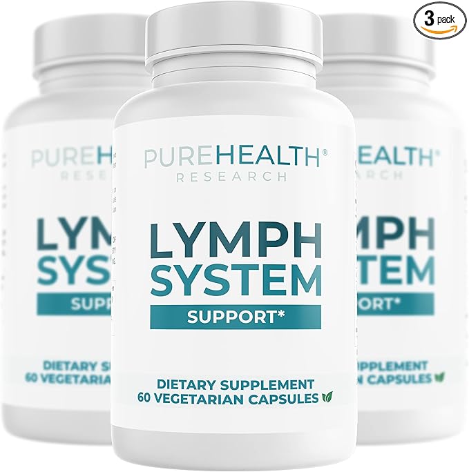 PUREHEALTH RESEARCH Lymph System Support - Lymphatic Drainage Supplement for Women &amp Men - Bromelain Echinacea Dandelion Burdock Root Lemon Powder Kelp Cleavers &amp More - 180 Capsules