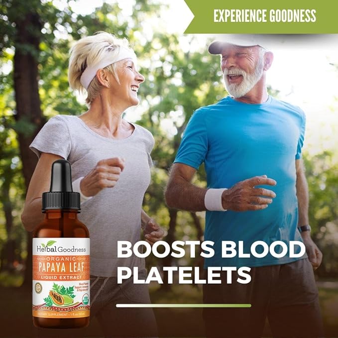 Herbal Goodness Papaya Leaf Extract 1oz – 15X Concentrated Organic Papaya Liquid Supplement | Papaya Enzyme Drops for Platelet Support Digestive Health &amp Immune Support | Non-GMO Vegan Gluten-F
