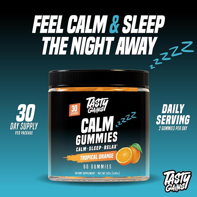 TASTY GAINS Magnesium Gummies – Sugar-Free Calm Gummies for Adults &amp Kids – Stress Relief Sleep Support &amp Mood Booster – with L-Theanine Magnesium Citrate &amp Lemon Balm – 60 Chews
