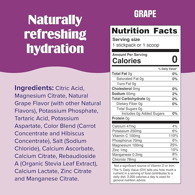 Ultima Replenisher Daily Electrolyte Powder Drink Mix – Sugar Free – Grape 30 Servings – Hydration Powder with 6 Key Electrolytes and Trace Minerals – Keto Friendly Vegan Non-GMO