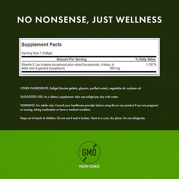 Swanson E-400 Mixed Tocopherols - Antioxidant Supplement to Support Heart Health* - Contains D-Alpha Tocopherol - Non-GMO - 250 Softgels