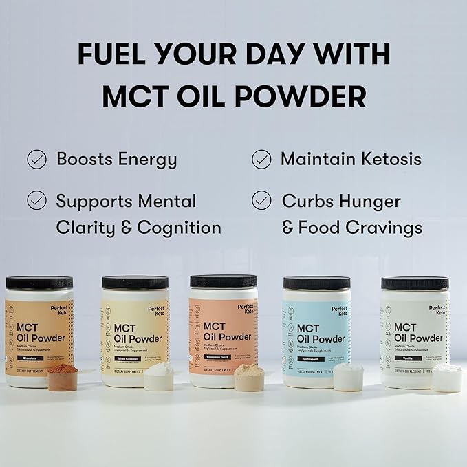 Perfect Keto 7g MCT Oil Powder Medium Chain Triglycerides Supplement Non Dairy Coffee Creamer for Keto Diet Ketogenic MCT Oil Mix for Coffee Smoothie Protein Shakes Salted Caramel 30 Servings