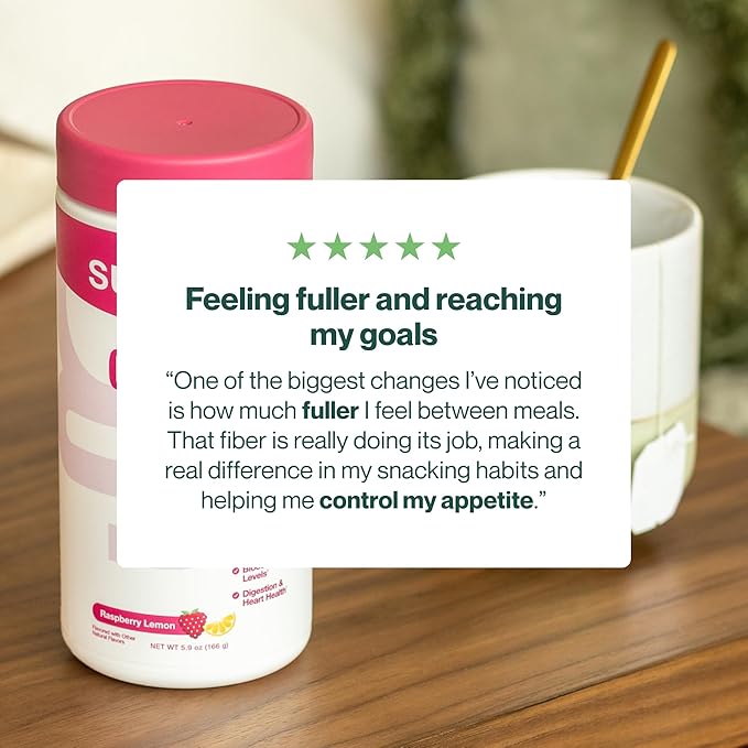 Supergut GLP1 Daily Support - Raspberry Lemon - High Fiber GLP-1 Supplement Powder for Women &amp Men - Sugar-Free Drink Mix for Gut Health &amp Digestive Support (18 Servings)
