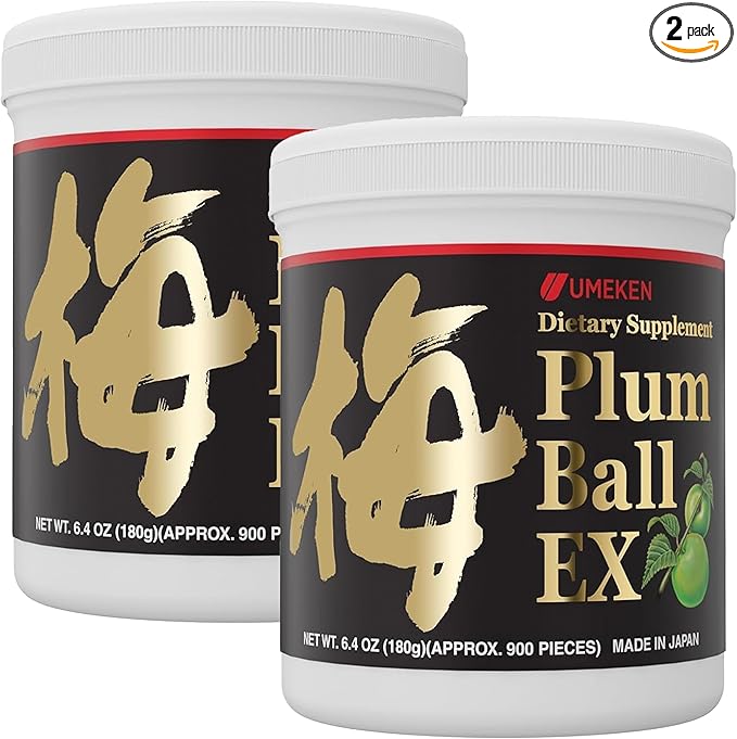 Umeken Plum Ball EX Concentrated Extract with Antioxidants Citric Acid and Mumefural Daily Supplement Japanese Green Plum Extract 6 Month Supply 6.4oz 180g Bottle Pack of 2