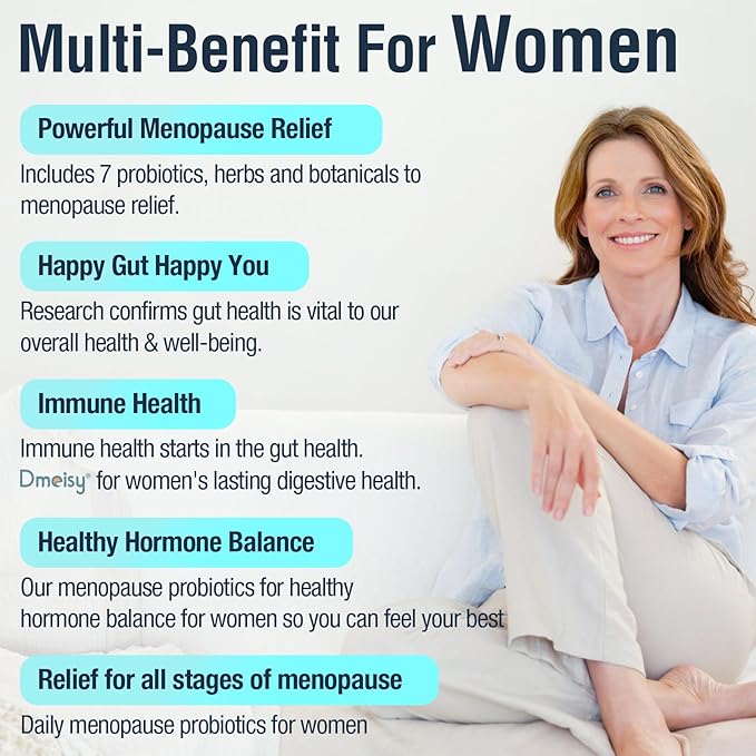 Menopause Supplements for Women 120 Billion CFU Probiotic 13-in-1 Herbs Probiotics Complex for Menopause Relief Hormone Balance Hot Flashes Night Sweats Mood Swings Gut &amp Immunity - 60 Cap